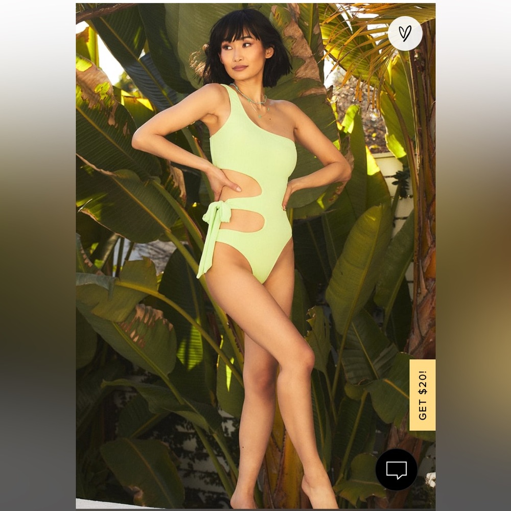 Just Add Water Lime Green Ribbed One-Shoulder Side-Tie Swimsuit - Picture 1 of 5